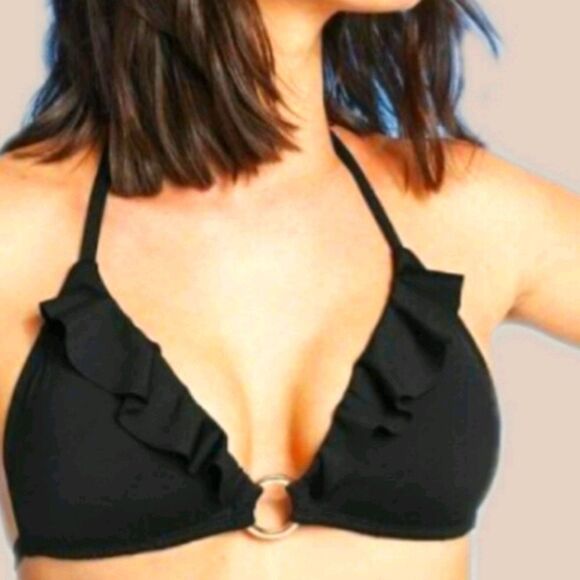 Bondage Ring Front Ruffle Bikini Top - Picture 1 of 3